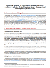 Guidance note for strengthening National Societies’  auxiliary role in the field of health and care through legal  and regulatory frameworks