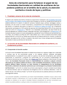 Nota de orientación para fortalecer el papel de las Sociedades Nacionales en calidad de auxiliares de los poderes públicos en el ámbito de la salud y la atención sanitaria a través de leyes y políticas    