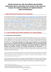 Renforcement du rôle d’auxiliaire des Sociétés  nationales dans le domaine de la santé et des soins au  moyen de cadres juridiques et réglementaires Note d’orientation