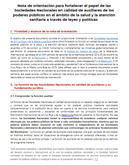 Nota de orientación para fortalecer el papel de las Sociedades Nacionales en calidad de auxiliares de los poderes públicos en el ámbito de la salud y la atención sanitaria a través de leyes y políticas    