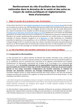 Renforcement du rôle d’auxiliaire des Sociétés  nationales dans le domaine de la santé et des soins au  moyen de cadres juridiques et réglementaires Note d’orientation